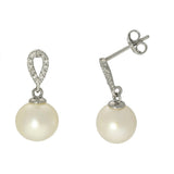 9ct White Gold 9mm Freshwater Pearl & Diamond Drop Earrings