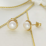 9ct Yellow Gold 6mm Pearl Stud Earrings With Gold Halo Frame