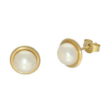 9ct Yellow Gold 6mm Pearl Stud Earrings With Gold Halo Frame