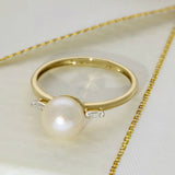 9ct Yellow Gold Cultured Akoya Pearl Ring With Baguette Cut Diamond Shoulders