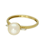 9ct Yellow Gold Cultured Akoya Pearl Ring With Baguette Cut Diamond Shoulders