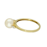 9ct Yellow Gold Cultured Akoya Pearl Ring With Baguette Cut Diamond Shoulders