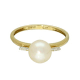 9ct Yellow Gold Cultured Akoya Pearl Ring With Baguette Cut Diamond Shoulders