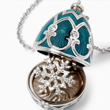 Fabergé Heritage 18ct White Gold Surprise Snowflake Pendant -Teal Gilloché Enamel
