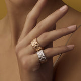 Fabergé 18ct White Gold Fabergé Crown Quilted Ring with Diamonds