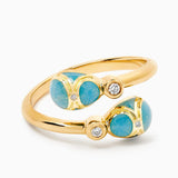Fabergé 18ct Yellow Gold Forever Crossover Ring with Guilloché Enamel - Turquoise