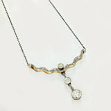 Antique Platinum Old Cut Diamond Drop Necklace with Brooch Attachment