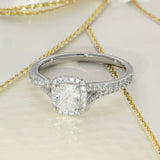 Platinum Certificated 0.59ct Cushion Cut Diamond Halo Shoulders Ring
