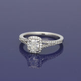 Platinum Certificated Cushion Cut Diamond Halo Shoulders Ring