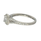 Platinum Certificated 0.59ct Cushion Cut Diamond Halo Shoulders Ring
