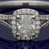 Platinum Certificated Cushion Cut Diamond Halo Shoulders Ring