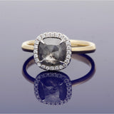 18ct Yellow Gold 1.89ct Cushion Cut Salt & Pepper Diamond & Diamond Halo Ring