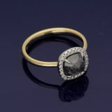 18ct Yellow Gold 1.89ct Cushion Cut Salt & Pepper Diamond & Diamond Halo Ring