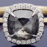 18ct Yellow Gold 1.89ct Cushion Cut Salt & Pepper Diamond & Diamond Halo Ring