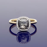 18ct Yellow Gold 1.89ct Cushion Cut Salt & Pepper Diamond & Diamond Halo Ring
