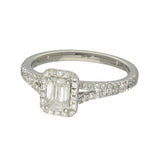 Platinum 0.51ct  Emerald Cut Diamond Halo Ring with Diamond Shoulders