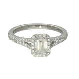 Platinum 0.51ct  Emerald Cut Diamond Halo Ring with Diamond Shoulders