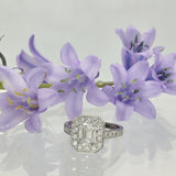 Platinum 0.83ct E VS1 Emerald Cut Certificated Diamond & Round Diamond Art Deco Style Cluster Ring
