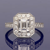Platinum 0.83ct E VS1 Emerald Cut Certificated Diamond & Round Diamond Art Deco Style Cluster Ring