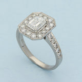 Platinum 0.83ct E VS1 Emerald Cut Certificated Diamond & Round Diamond Art Deco Style Cluster Ring