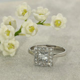18ct White Gold 0.81ct Total Diamond Art Deco Style Square Halo Ring