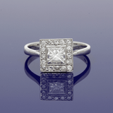 18ct White Gold 0.81ct Total Diamond Art Deco Style Square Halo Ring