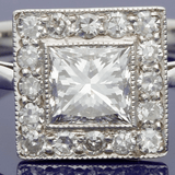 18ct White Gold 0.81ct Total Diamond Art Deco Style Square Halo Ring
