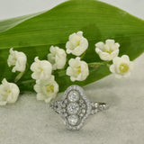 Platinum 0.77ct Total Diamond Art Deco Style Cluster Cocktail Ring