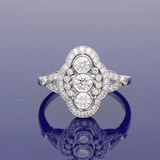 Platinum 0.77ct Total Diamond Art Deco Style Cluster Cocktail Ring