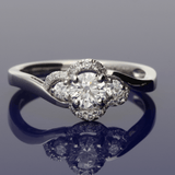 Platinum GIA 0.41ct Certified Diamond Trilogy Twist Halo Ring