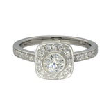 Platinum 0.66ct Total Diamond Halo Ring with Diamond Set Shoulders