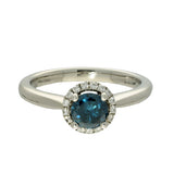 Platinum 0.57ct Teal Blue Diamond Halo Ring