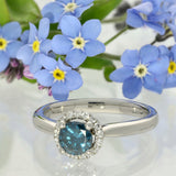 Platinum 0.57ct Teal Blue Diamond Halo Ring