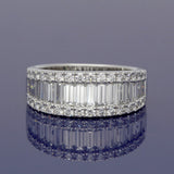 18ct White Gold 2.41ct Total Baguette & Round Brilliant Cut Diamond Triple Row Eternity Ring