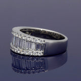 18ct White Gold 2.41ct Total Baguette & Round Brilliant Cut Diamond Triple Row Eternity Ring