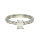 Platinum Certificated 0.53ct Emerald Cut Solitaire Ring with Diamond Shoulders