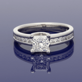 Platinum 0.91ct Certificated Princess Cut Solitaire Ring with Diamond Shoulders
