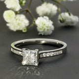 Platinum 0.79ct E SI2 Princess Cut Diamond Solitaire Ring With Diamond Shoulders