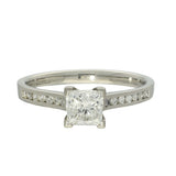Platinum 0.79ct E SI2 Princess Cut Diamond Solitaire Ring With Diamond Shoulders