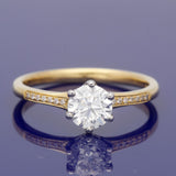 18ct Yellow Gold 0.90ct F VS2 Certificated Diamond Solitaire Ring with Diamond Set Shoulders