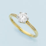 18ct Yellow Gold 0.90ct F VS2 Certificated Diamond Solitaire Ring with Diamond Set Shoulders