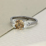 18ct White Gold 1.73ct Natural Cognac Diamond & Half Moon Cut Diamond Sides Trilogy Ring