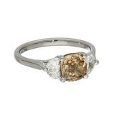 18ct White Gold 1.73ct Natural Cognac Diamond & Half Moon Cut Diamond Sides Trilogy Ring