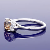 18ct White Gold 1.73ct Natural Cognac Diamond & Half Moon Cut Diamond Sides Trilogy Ring