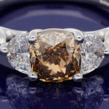 18ct White Gold 1.73ct Natural Cognac Diamond & Half Moon Cut Diamond Sides Trilogy Ring