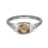 18ct White Gold 1.73ct Natural Cognac Diamond & Half Moon Cut Diamond Sides Trilogy Ring