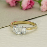 18ct Yellow Gold 0.84ct Total Certificated Emerald Cut Diamond Trilogy Ring