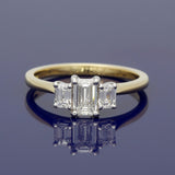 18ct Yellow Gold 0.84ct Total Certificated Emerald Cut Diamond Trilogy Ring