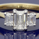 18ct Yellow Gold 0.84ct Total Certificated Emerald Cut Diamond Trilogy Ring