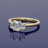 18ct Yellow Gold 0.84ct Total Certificated Emerald Cut Diamond Trilogy Ring